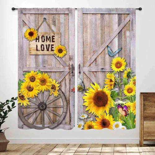 Vista 6 de Cortinas infantiles de abejas, cortinas de campo de primavera de acuarela de girasoles florales de nido de abeja, adorables abejas, cortinas