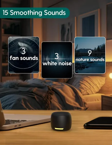 Vista 3 de Máquina de Sonido de Ruido Blanco Babelio, Luz Nocturna, Mini y Portátil, 15 Sonidos Sin Bucle, Temporizador, Función de Memoria, para Adultos