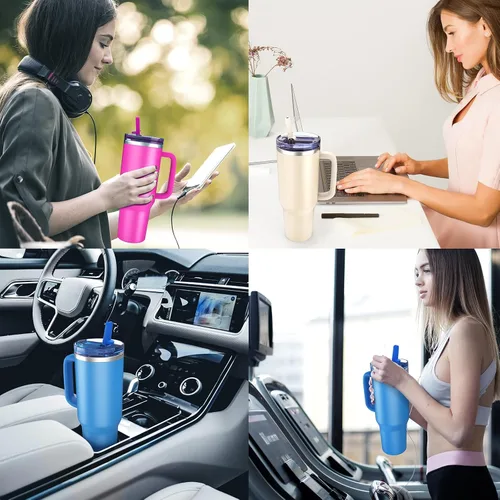 Vista 6 de 2 piezas de tapa con pajita a prueba de derrames para vaso Stanley de 40 onzas, reemplazo de tapa a prueba de derrames, accesorios para vaso Stanley