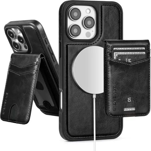 Vista 60 de SkyEagle - Funda tipo cartera compatible con MagSafe para iPhone 11, color negro Detachable Magnetic Credit Card Holder,RFID Blocking,PU