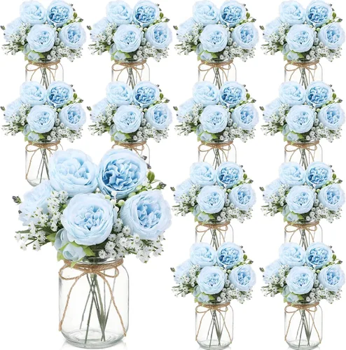Vista 19 de Zeyune 6 juegos de tarros de albañil con flores, centro de mesa, decoración Azul