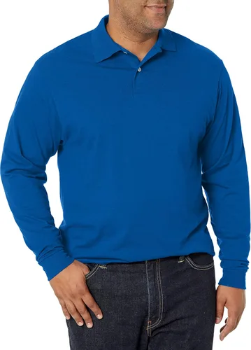 Vista 7 de Jerzees Camisas Polo de Manga Larga para Hombre, Mezcla de Algodón, Cierre de Dos Botones, Ajuste Regular, Tallas S-2x Negro