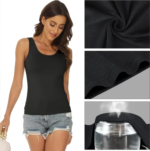 Vista 5 de BQTQ 5 piezas de camisetas sin mangas para mujer, camisetas sin mangas Negro