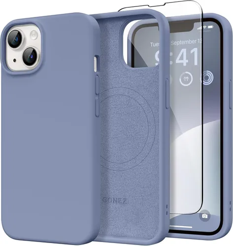 Vista 232 de GONEZ Funda magnética para iPhone 14, compatible con Magsafe, con protector de pantalla + protector de cámara, forro de microfibra antiarañazos