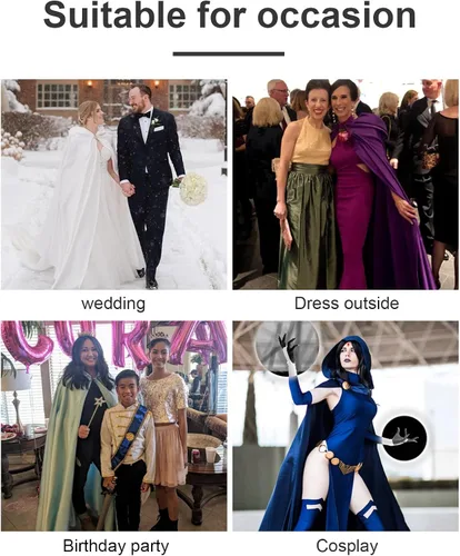 Vista 7 de BEAUTELICATE Capa con capucha de boda para mujer, poncho de longitud completa