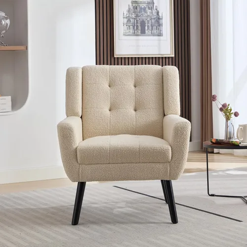 Vista 5 de Dolonm Midcentury - Silla moderna de peluche con brazos, silla lateral de lectura tapizada con respaldo copetudo, silla decorativa con respaldo