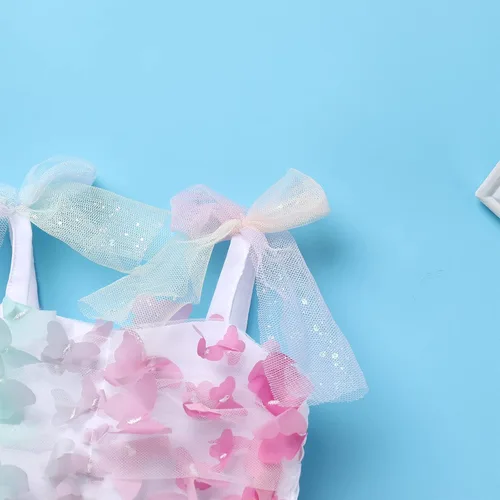Vista 5 de Vestido de cumpleaños para niña, sin mangas, tirantes delgados, vestido de tutú de princesa, vestido de tutú para fiesta de tartas, sesión de fotos