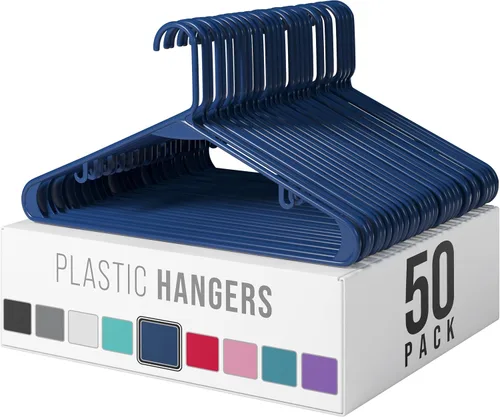 Vista 8 de Perchas de plástico, paquete de 50 perchas color aguamarina, son perfectas para colgar abrigos y ahorrar espacio en general para clósets y nuevos