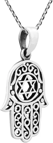 Vista 2 de AeraVida Hamsa o mano de Dios con la estrella de David collar con colgante de plata de ley 925 Collar Hamsa para mujer Collar de estrella de David