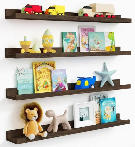 Vista 18 de Forbena Estante de repisa negra para fotos, estantes flotantes con borde para pared, estantes de pared pequeños para baño, dormitorio, cocina