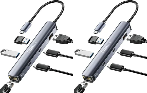 Vista 10 de Hub Ethernet USB C, adaptador multipuerto 5 en 1 de dockteck con USB C a 4K HDMI, LAN de 1 Gbps, 3 USB 3.0, para MacBook Air/Pro, iPad Air/Pro