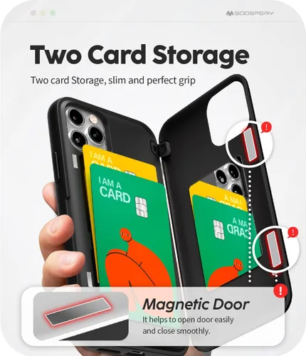 Vista 3 de GOOSPERY Parachoques magnético para puerta compatible con iPhone 11 Pro, tarjetero tipo cartera, cierre automático, protección de doble capa Negro