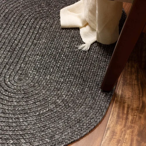 Vista 6 de Alfombra trenzada para interiores y exteriores, para cocina/sala de estar, reversible, lavable, color gris y negro, 4 x 6 pies, ovalada