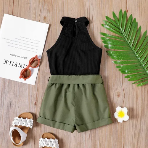 Vista 3 de KIDLAGA Conjunto de camiseta de manga corta floral y pantalones cortos de verano con bolsillos en la cintura, ropa para niÃ±a 4-7T