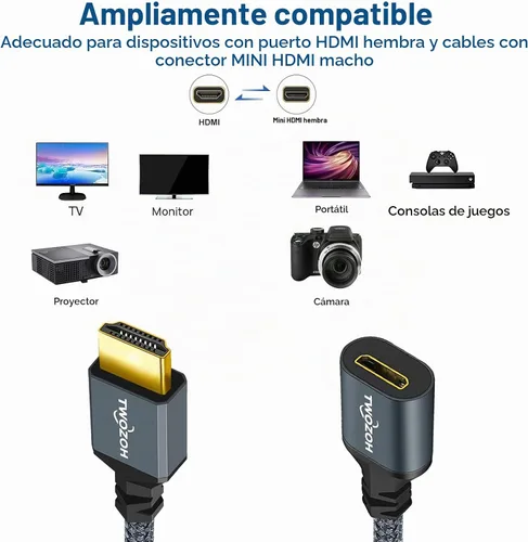 Vista 3 de Twozoh Cable adaptador HDMI macho a mini HDMI hembra, adaptador de cable HDMI macho a hembra Mini HDMI (tipo A a C) 3D/4K 1080p HDMI 2.0