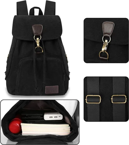 Vista 21 de Mochilas de lona a la moda, bolso casual para compras al aire libre, mochila deportiva, senderismo, viajes, bolsa multiusos, Café, Mochilas