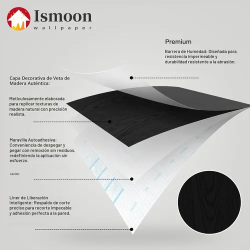 Vista 2 de Ismoon Papel tapiz de contacto negro para despegar y pegar, papel de contacto de grano de madera de 17.5 x 118 pulgadas, papel de contacto