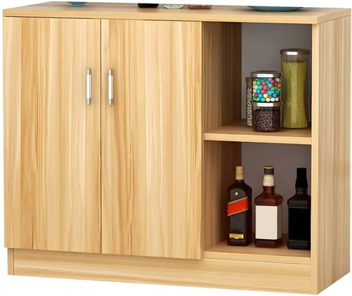 Vista 8 de Modernos estantes ajustables para servidor, armario de madera con puertas, armario de pared de cocina, almacenamiento, comedor, microondas, balcón