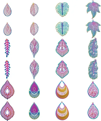 Vista 17 de Beadthoven - Dije de filigrana de acero inoxidable con dije de filigrana, colgantes, hojas de plumas, mariposas, gotas de té color arco iris Surtido