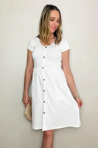 Vista 3 de OUGES - Vestido estilo skater, con botones, cuello en V y bolsillos para mujer