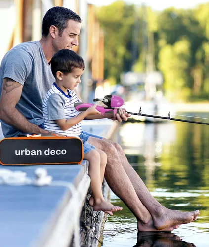 Vista 3 de Urban Deco Juego de caña de pescar para niños, portátil, telescópica, caña, carrete y kit combinado con caja de aparejos para principiantes, niños