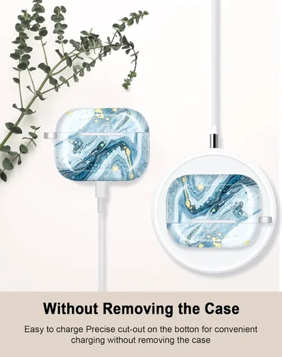 Vista 3 de Funda para Airpods Pro de 2ª generación, diseño de mármol con purpurina dorada, piel protectora de TPU para mujeres y niñas con llavero compatible