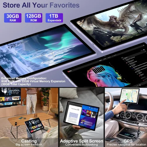Vista 2 de Tableta Android 15 2025 con teclado AI Gemini, Tablets de Electrónica de 30GB+128GB de Ocho núcleos con pantalla IPS HD de 10 pulgadas, 8000mAh