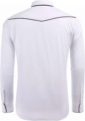 Vista 4 de COOFANDY Camisa vaquera occidental para hombre, camisa bordada de manga larga, ajustada, de algodón, casual, con botones