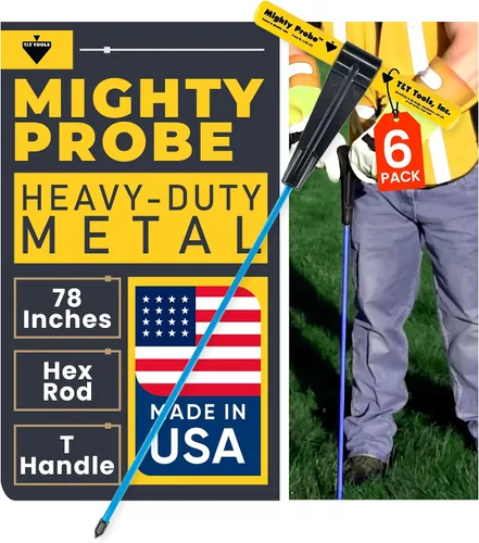Vista 20 de T&T Tools Mighty Probe - Sonda de suelo de metal aislada, 60 pulgadas de largo, con varilla redonda hexagonal de metal de 3/8 pulgadas, varilla
