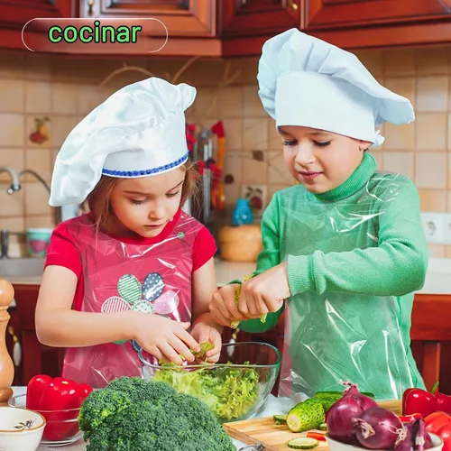 Vista 3 de Delantales desechables para niños, delantales de plástico transparente para niños, desechables, impermeables, para pintar, cocinar, 4-12