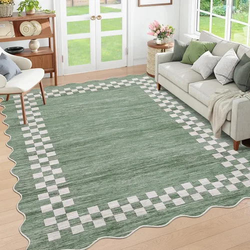 Vista 33 de GarveeHome Alfombra lavable de 5 x 7 pies para sala de estar, alfombra Beige festoneado