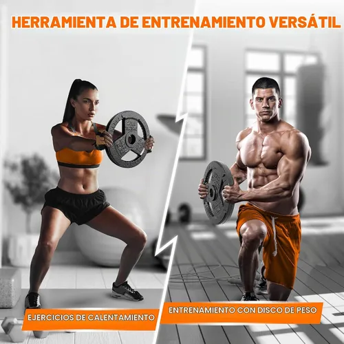 Vista 6 de Yes4All - Discos de pesas olímpicos de hierro fundido con asas tri-grip de 2 pulgadas, discos de pesas para levantamiento con acabado suave