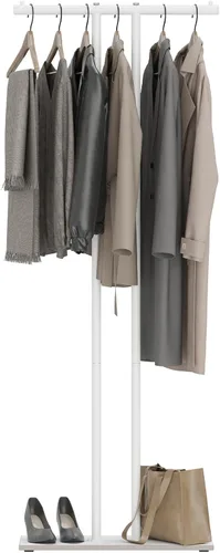Vista 8 de OUTBROS Perchero de metal grande independiente con base de roca, negro Almacenamiento de ropa de pie para interiores, 23.6 pulgadas de ancho