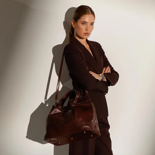 Vista 3 de Time Resistance Bolso de cuero - Bolso con asa superior - Bolso de cuero de grano completo para mujer Marrón