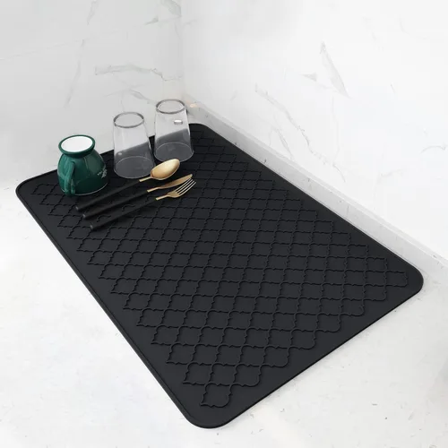 Vista 11 de AMOAMI - Tapete de secado de platos para cocina, de silicona, tapete de secado de platos de cocina, resistente al calor, accesorios de cocina Beige