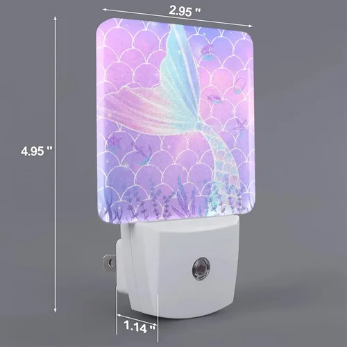 Vista 3 de Luz nocturna LED de 2 piezas, luz nocturna de sirena, linda lámpara enchufable, luces nocturnas LED con sensor de atardecer a amanecer, lámpara