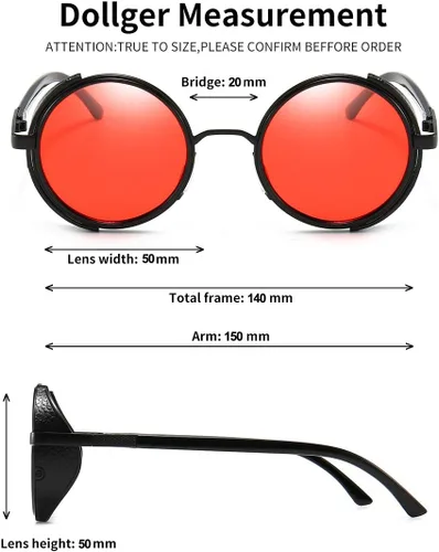 Vista 4 de Dollger Steampunk - Gafas de sol redondas retro vintage con marco circular de metal, Negro