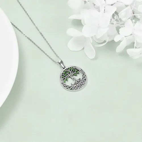 Vista 113 de ONEFINITY Collar de plata de ley 925 con diseño de árbol de la vida con colgante de nudo celta de concha de abulón para mujer
