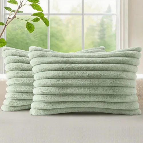 Vista 38 de decorUhome Fundas de almohada de piel sintética, juego de 2, decorativas, afelpadas, suaves, afelpadas, a rayas, parte posterior de terciopelo