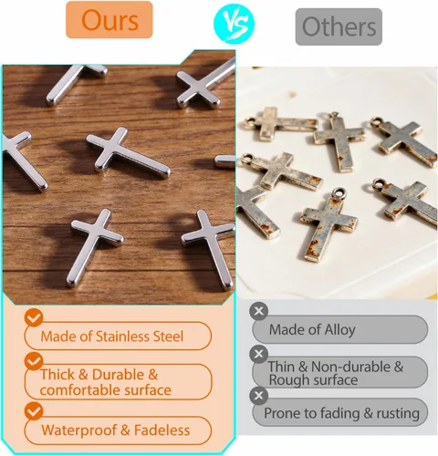 Vista 2 de 40 dijes pequeños de cruz de acero inoxidable, sin deslustre para hacer joyas, chapados en plata y oro