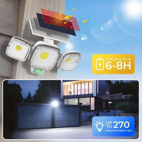 Vista 6 de CINOTON Luces solares con sensor de movimiento para exteriores, luces de seguridad LED con 3 modos y control remoto, IP65 impermeables, alimentadas