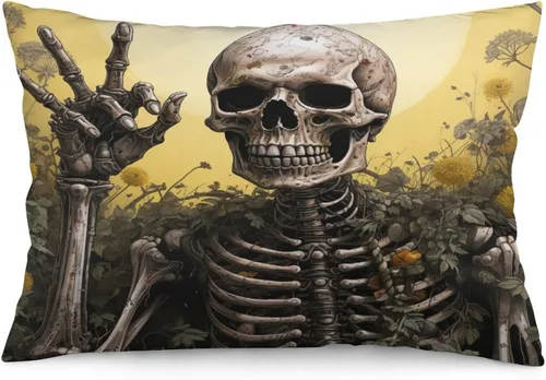 Vista 33 de Funda de almohada divertida de calavera de Halloween de 12 x 20 pulgadas, funda de almohada rústica de Halloween con cremallera oculta, suave
