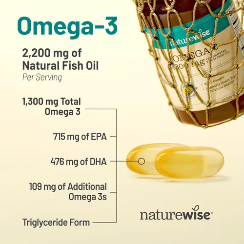 Vista 5 de NatureWise Ultra Omega 3 Aceite de Pescado 2200 mg – Equivalente a 1300 mg Omega-3 - Forma Triglicérido - Sabor a Limón - Aceite de Pescado de Aguas