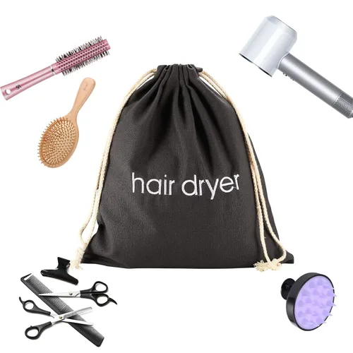 Vista 4 de Bolsas para secador de pelo con cordón, bolsa para viaje, para guardar las cosas del baño (gris)
