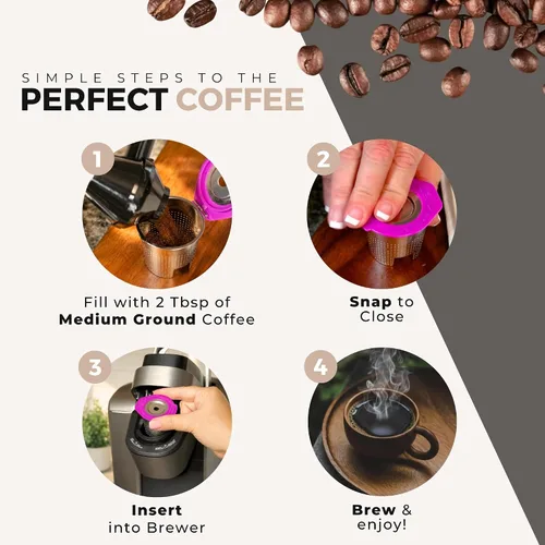 Vista 4 de Café Flow - Cápsulas de café reutilizables de acero inoxidable de Perfect Pod + EZ-Scoop (paquete), compatible con cafeteras Keurig y seleccionadas