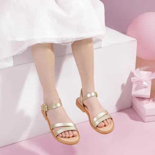 Vista 3 de PANDANINJIA Mona - Sandalias planas para niñas pequeñas y pequeñas para niños, bonitas sandalias de vestir con punta abierta, zapatos de verano