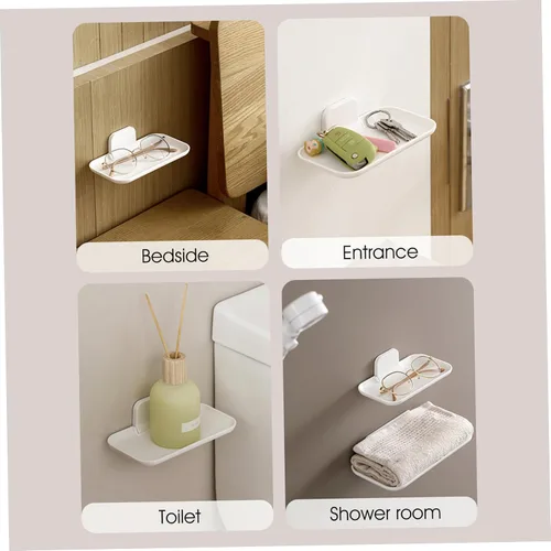 Vista 4 de Soporte de pared para mesita de noche, paquete de 2 estantes adhesivos sin