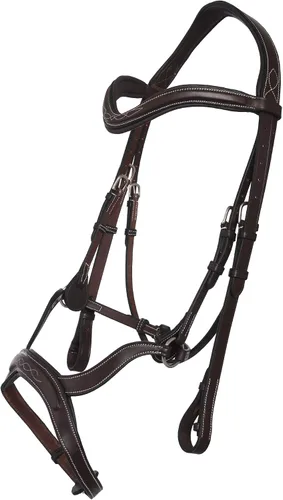 Vista 3 de Exion Horse - Brida anatómica con destello combinado Brida monocrown acolchada suave con riendas de goma Brida de salto premium para caballos