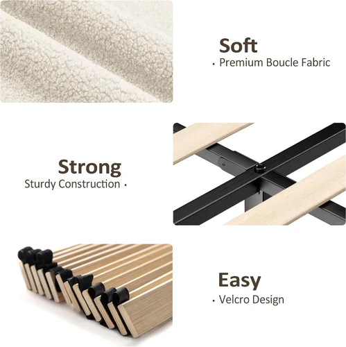 Vista 6 de Boucle Upholstered Bed Frame with Adjustable Headboard Height, No Box Spring Needed, Noise Free Platform Bed Frame, Teddy Soft Fabric Bed Base, 1000