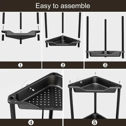 Vista 5 de Orimade Organizador de ducha esquinero de 2 niveles resistente a la oxidación, estante de esquina de piso de metal y plástico para baño, negro